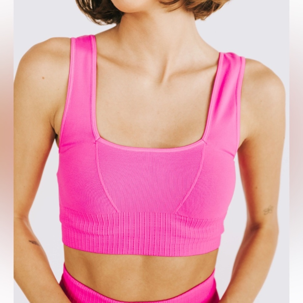 Free People, Hot Pink Good Karma Square Neck Sports Bra | Size XS/S | EUC